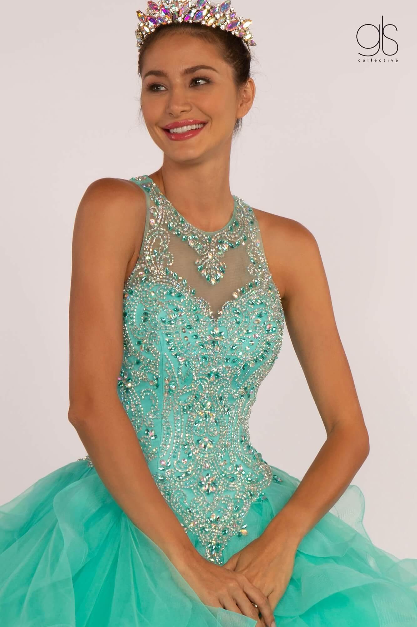 Jewel Embellished Illusion Sweetheart Quinceanera Dress