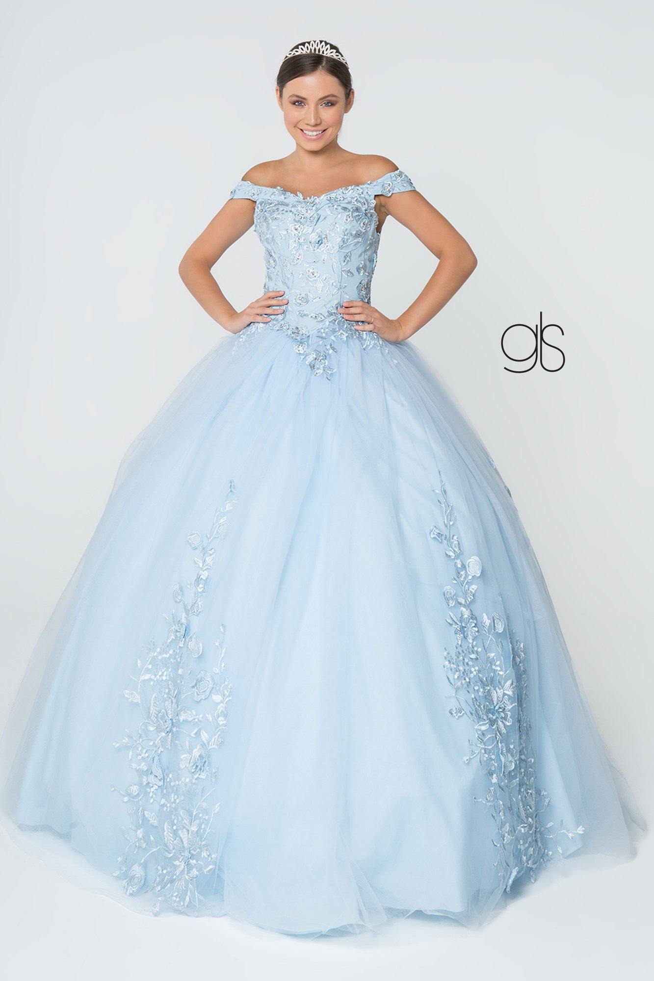 Jewel Embellished Long Mesh Quincenera Dress