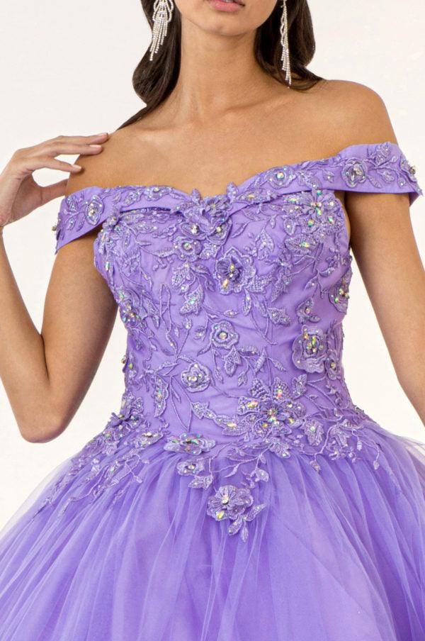 Jewel Embellished Long Mesh Quincenera Dress