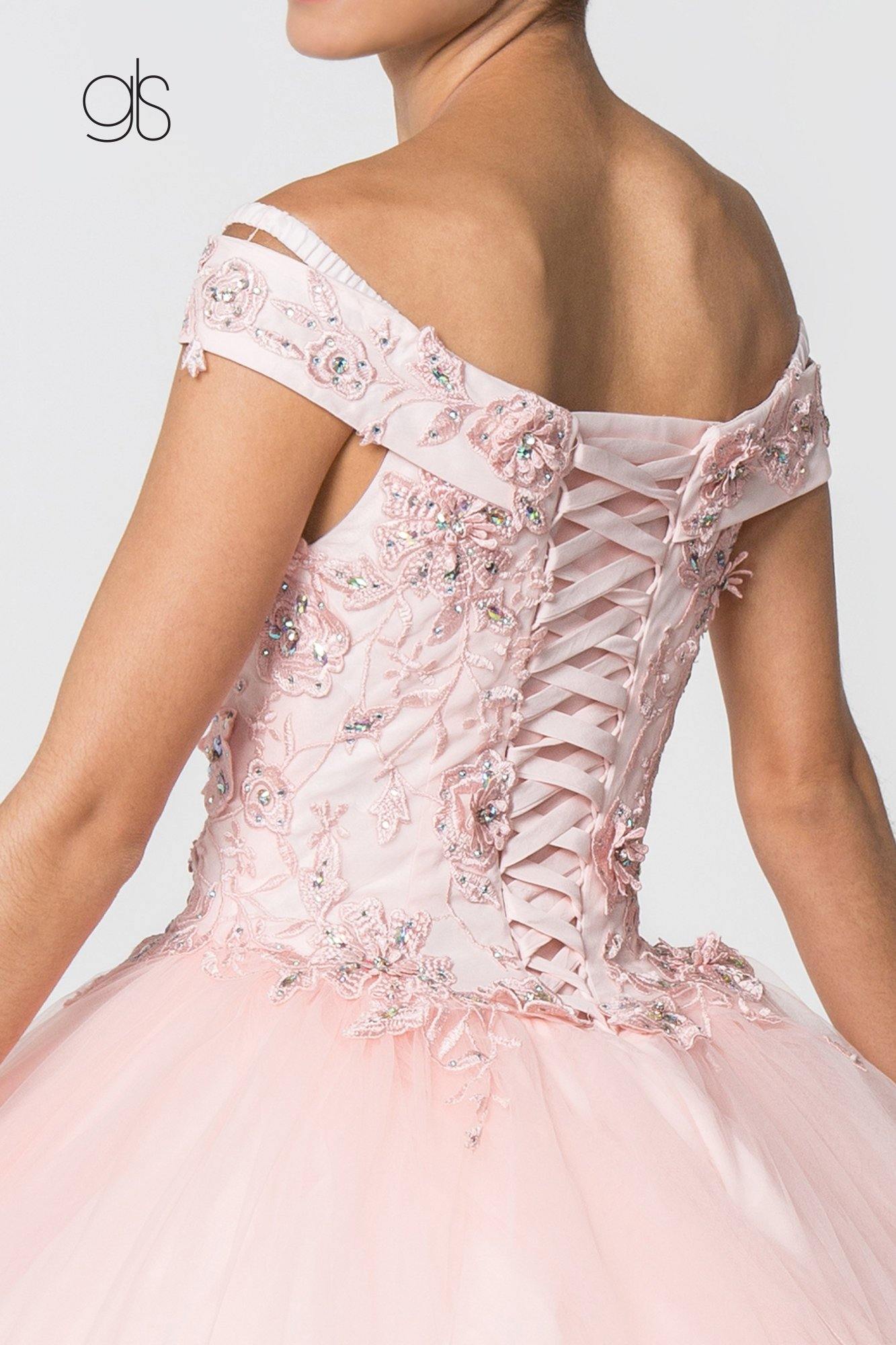 Jewel Embellished Long Mesh Quincenera Dress