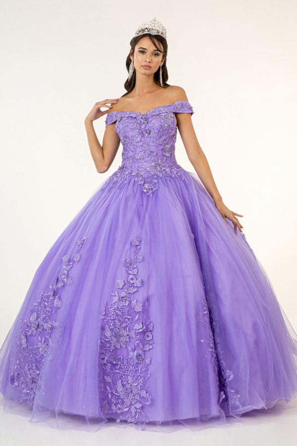 Jewel Embellished Long Mesh Quincenera Dress