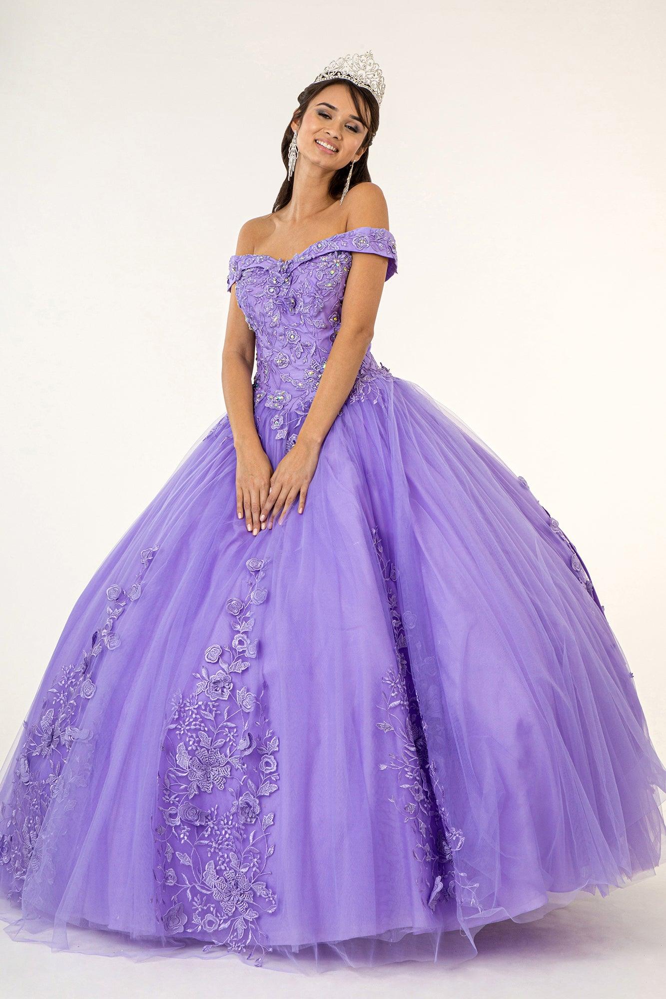 Jewel Embellished Long Mesh Quincenera Dress