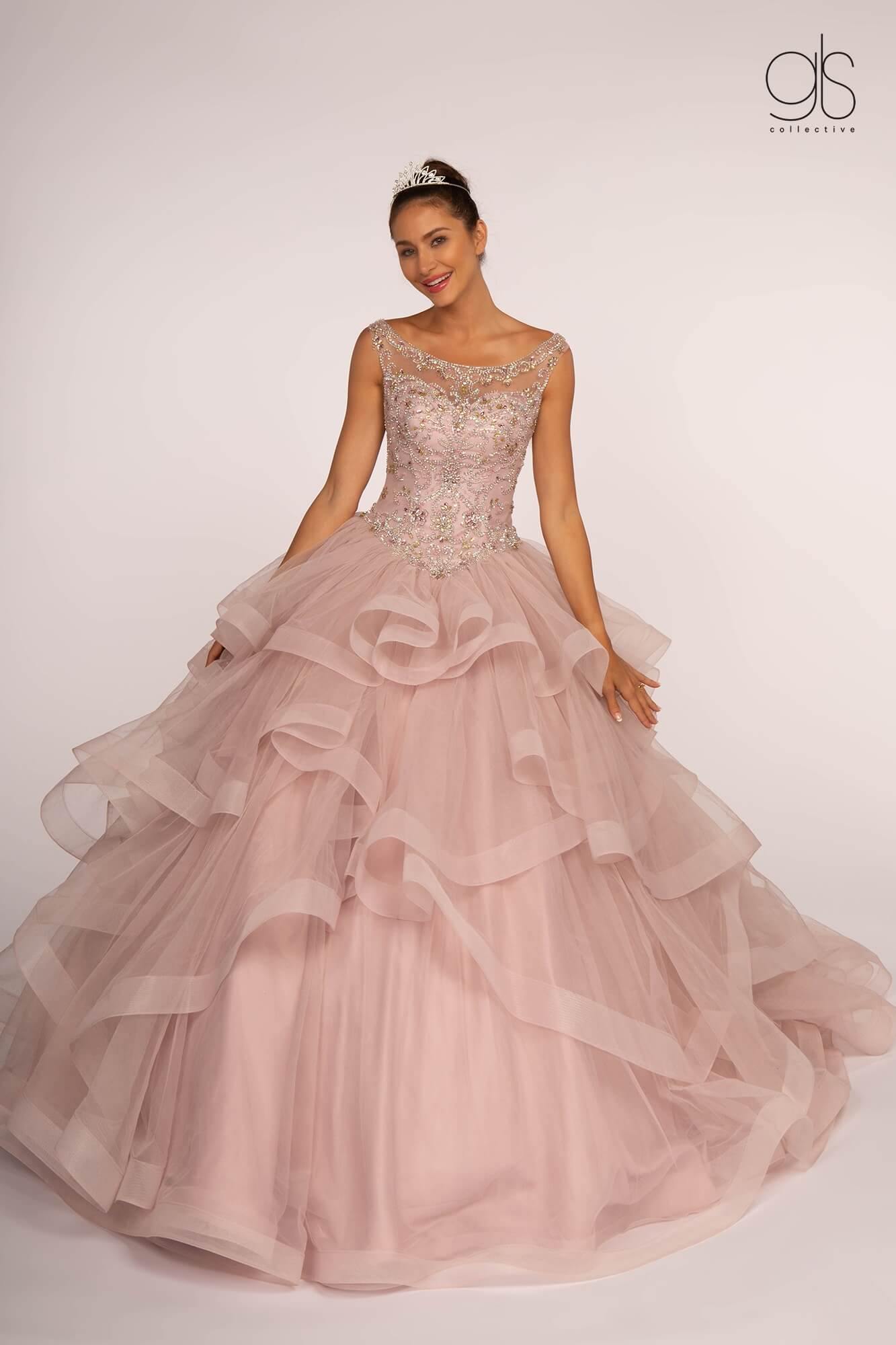 Jewel Embellished Long Multi Layered Quinceanera Dress