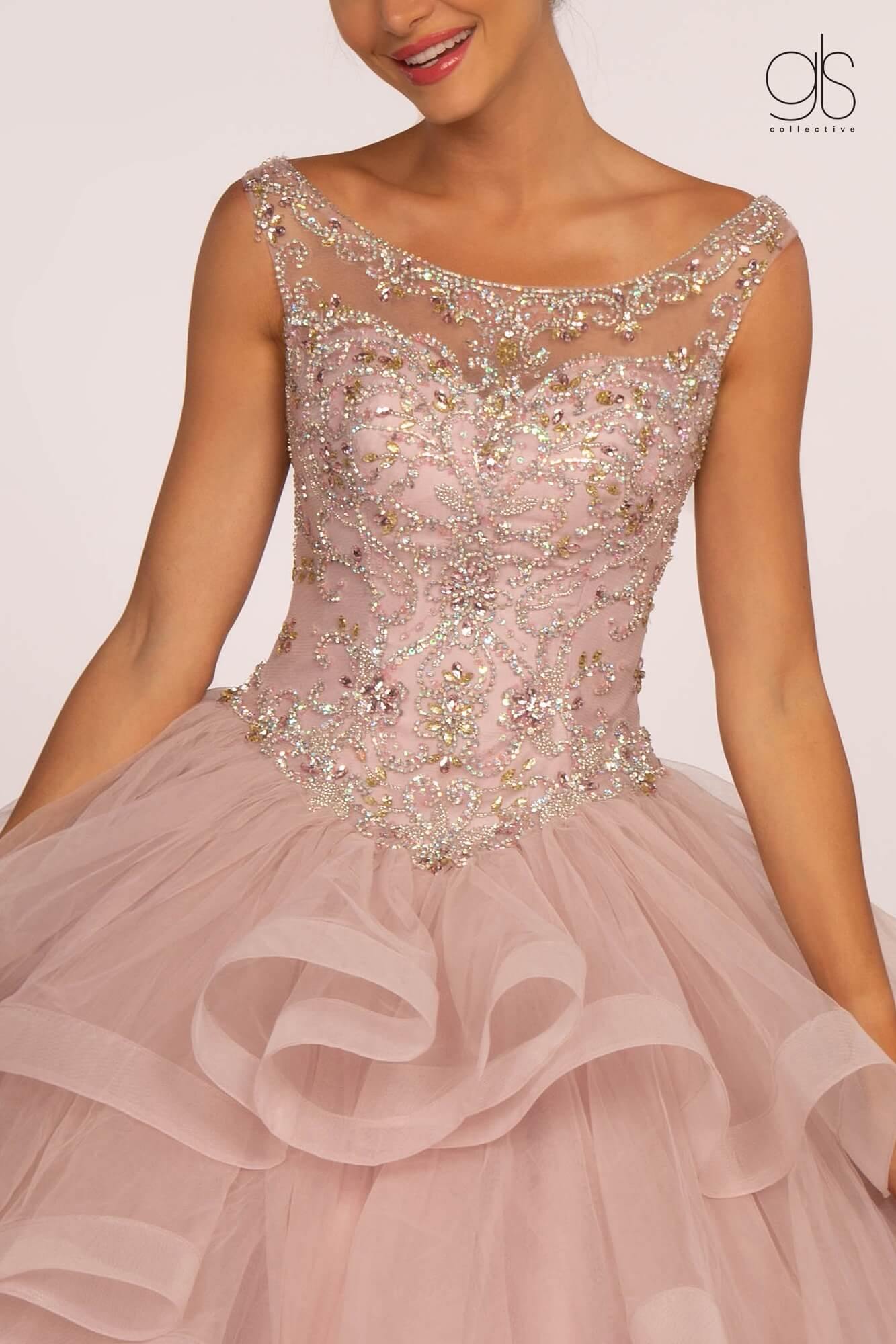 Jewel Embellished Long Multi Layered Quinceanera Dress