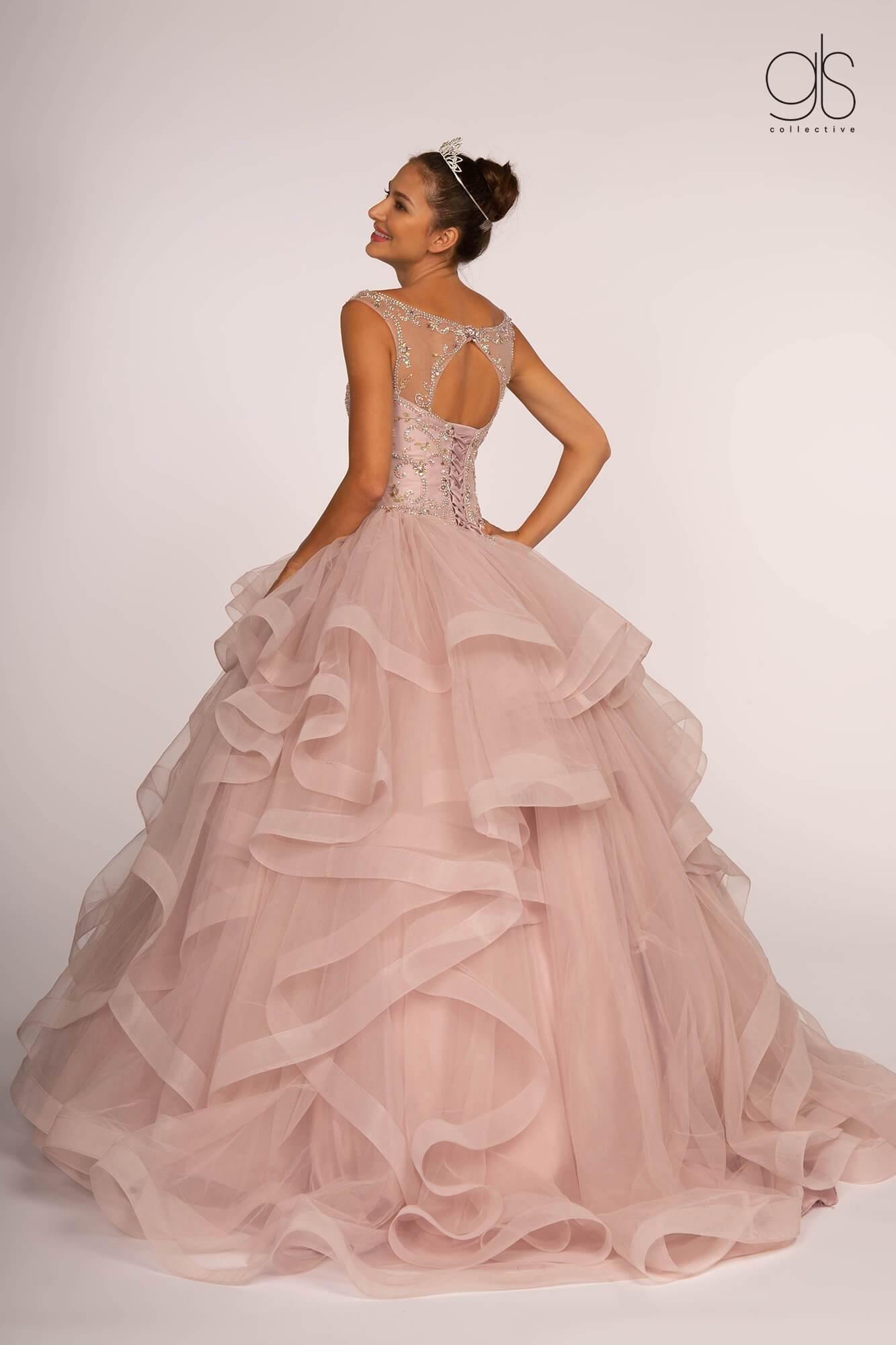 Jewel Embellished Long Multi Layered Quinceanera Dress