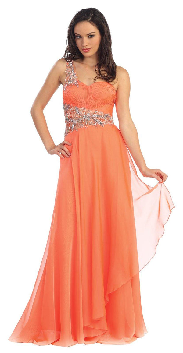 Jewel Embellished Long Prom Dress