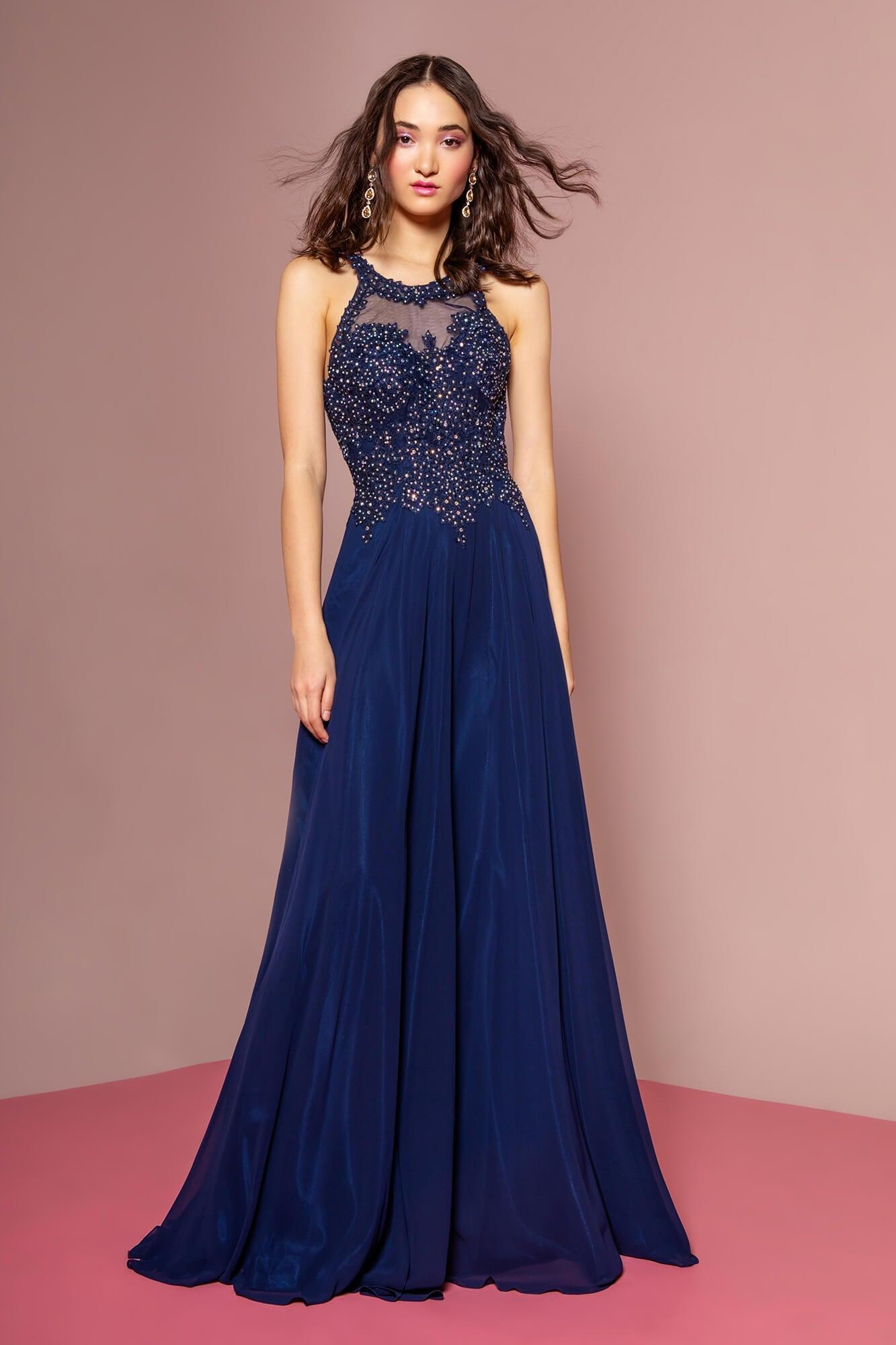 Jewel Embellished Long Prom Dress Formal - The Dress Outlet Elizabeth K
