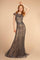 Jewel Embellished Tulle and Lace Long Dress - The Dress Outlet Elizabeth K