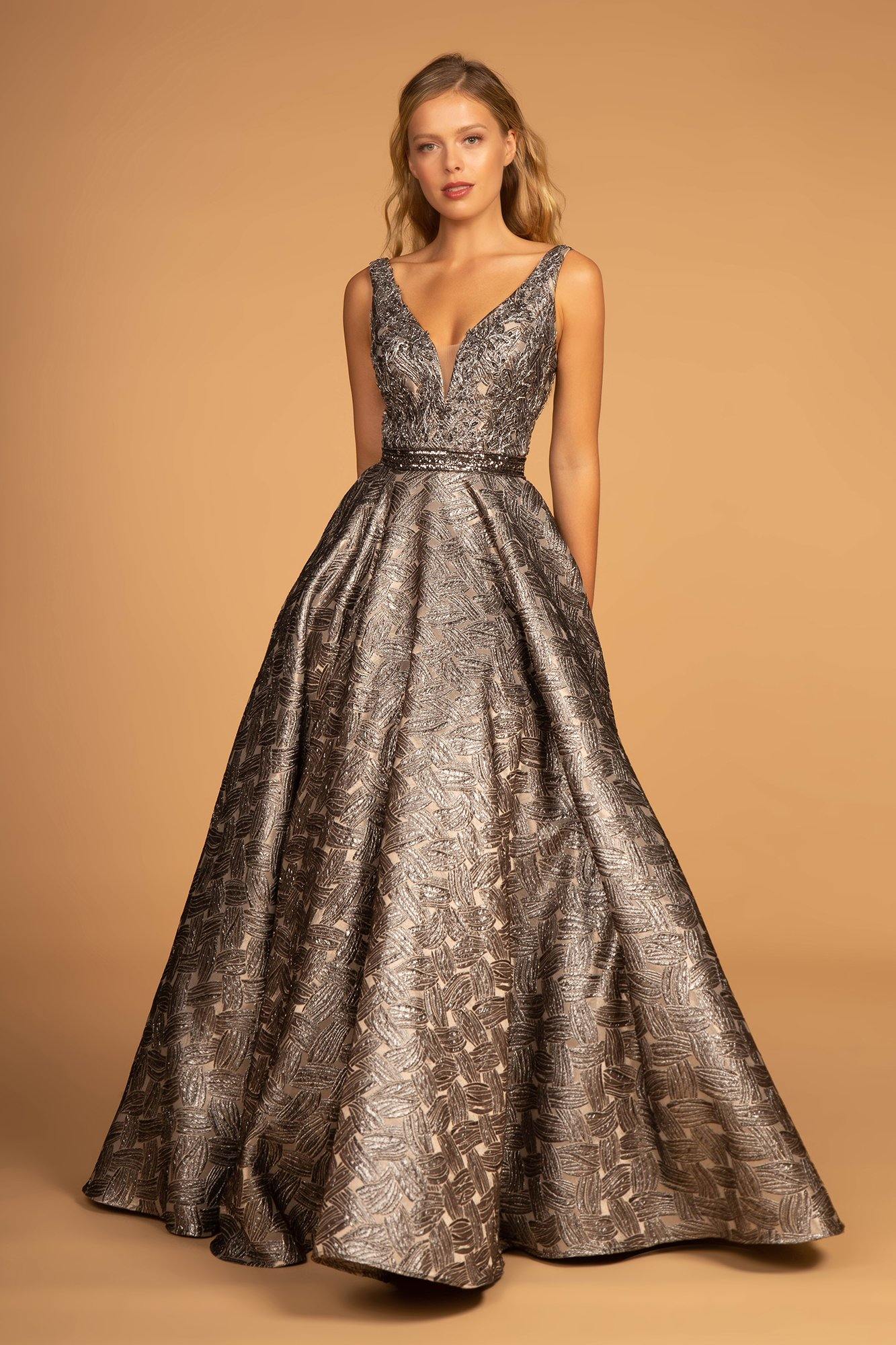 Jewel Embroidery Long Prom Dress - The Dress Outlet Elizabeth K
