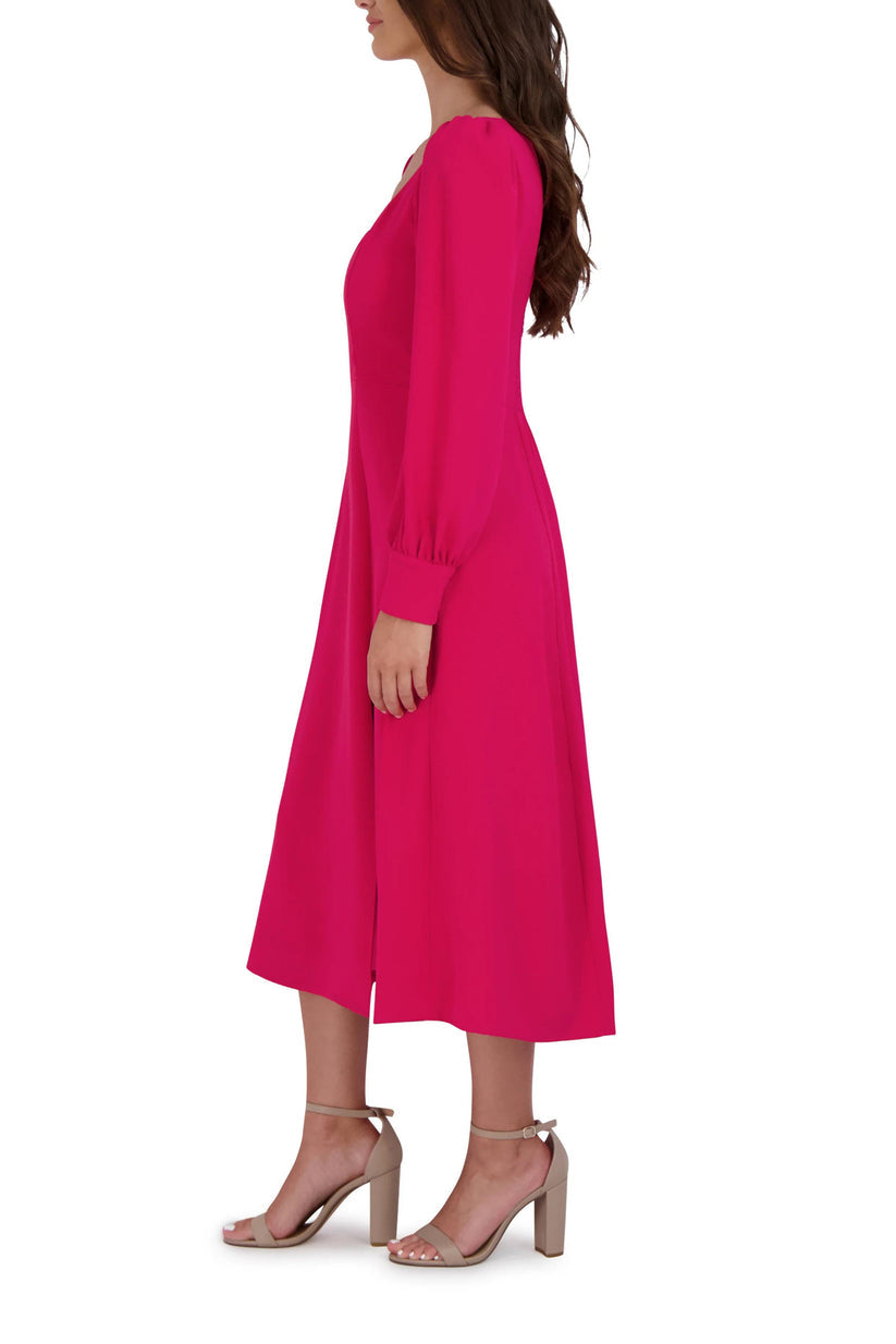 Pink Julia Jordan JJ39023 Long Sleeve Slit Cocktail Midi Dress