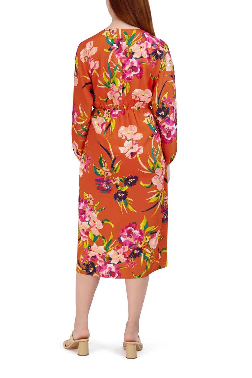 Julia Jordan JJ39066 Printed Long Sleeve Midi Cocktail Dress