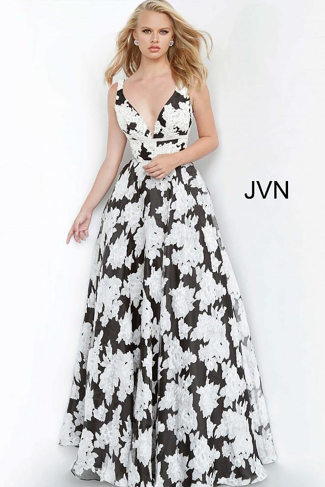 JVN By Jovani Long Prom Dress JVN00825 Black/Ivory - The Dress Outlet Jovani