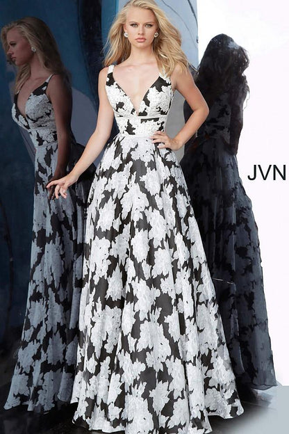 JVN By Jovani Long Prom Dress JVN00825 Black/Ivory - The Dress Outlet Jovani