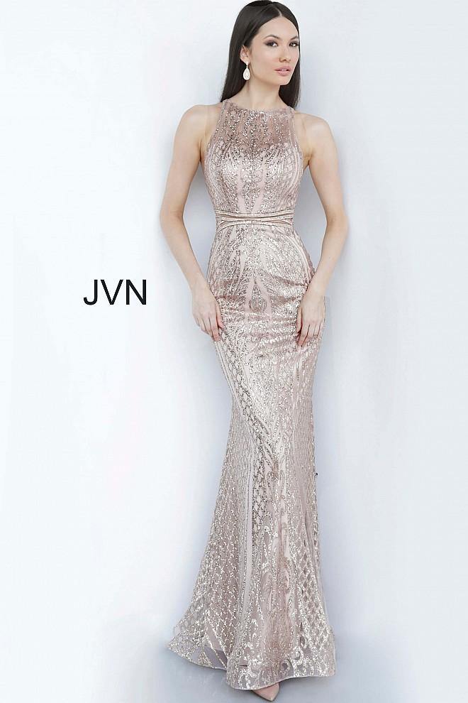 JVN By Jovani Long Fitted Prom Dress JVN00840 Rose - The Dress Outlet Jovani