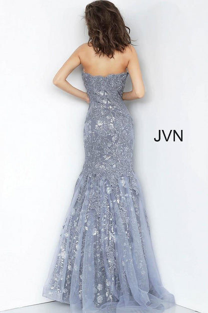 JVN By Jovani Long Mermaid Prom Dress JVN00874 Grey - The Dress Outlet Jovani