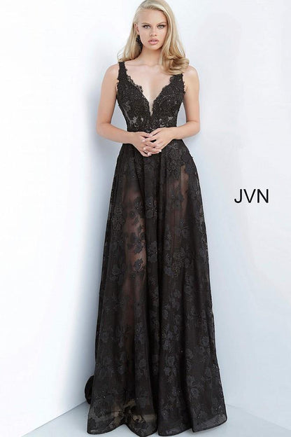 JVN By Jovani Long Formal Prom Dress JVN00877 Black - The Dress Outlet Jovani