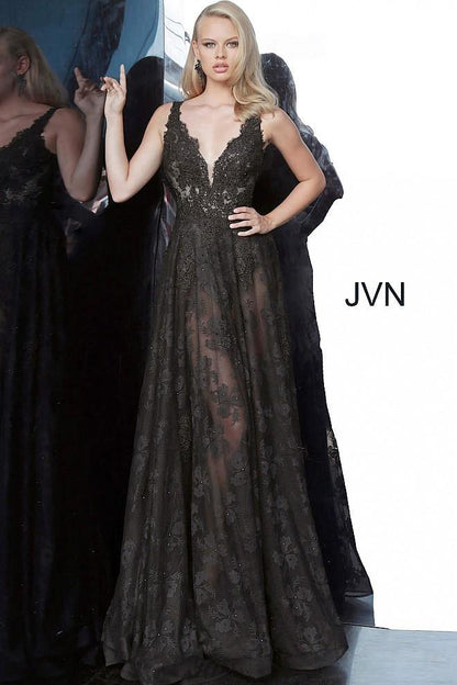 JVN By Jovani Long Formal Prom Dress JVN00877 Black - The Dress Outlet Jovani