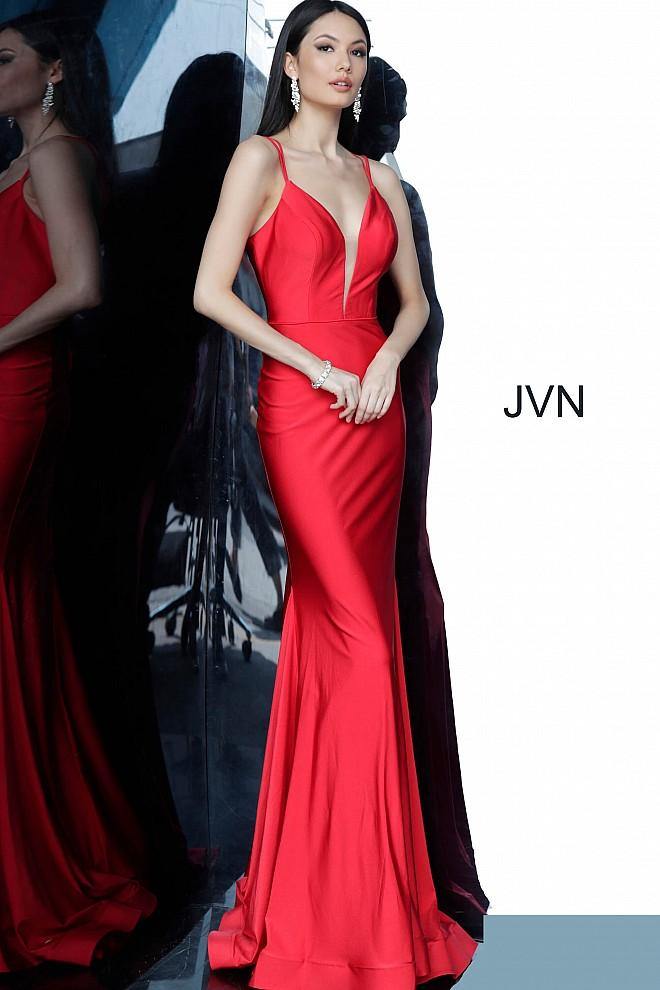 JVN By Jovani Long Formal Prom Dress JVN00902 Red - The Dress Outlet Jovani
