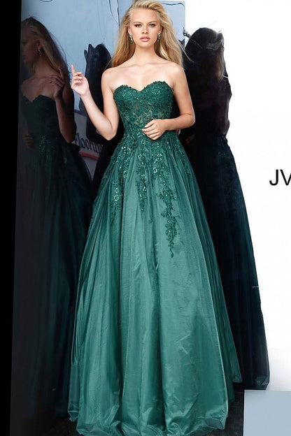 JVN By Jovani Long Prom Ball Gown JVN00915 Emerald - The Dress Outlet Jovani