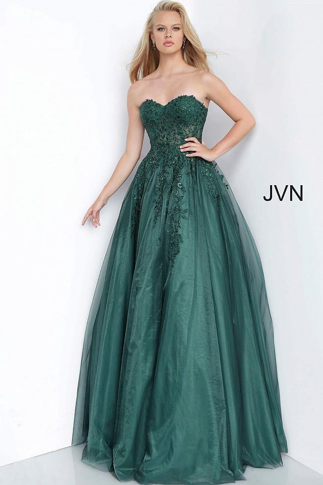 JVN By Jovani Long Prom Ball Gown JVN00915 Emerald - The Dress Outlet Jovani