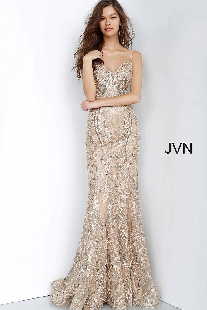 JVN By Jovani Evening Long Prom Dress JVN00916 Gold - The Dress Outlet Jovani