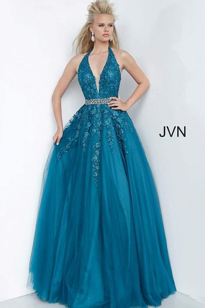 JVN By Jovani Long Prom Ball Gown JVN00923 Teal - The Dress Outlet Jovani
