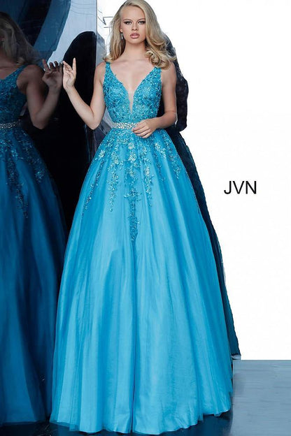 JVN By Jovani Long Ball Gown JVN00925 Turquoise - The Dress Outlet Jovani