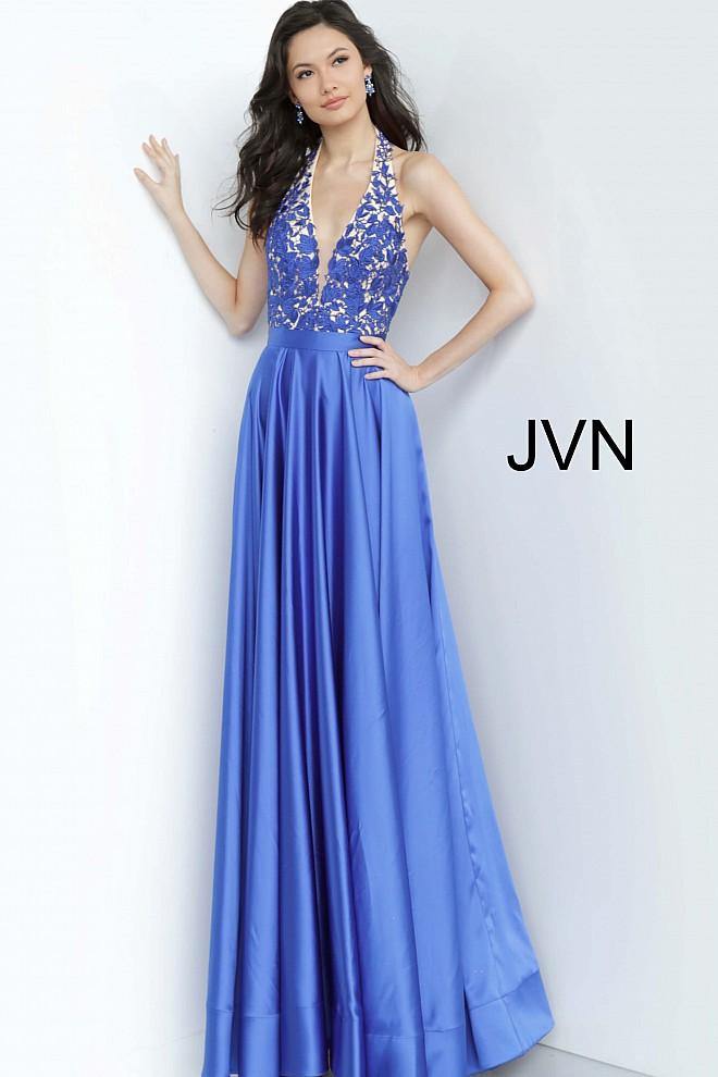 JVN By Jovani Halter Prom Long Gown JVN00927 Royal - The Dress Outlet Jovani