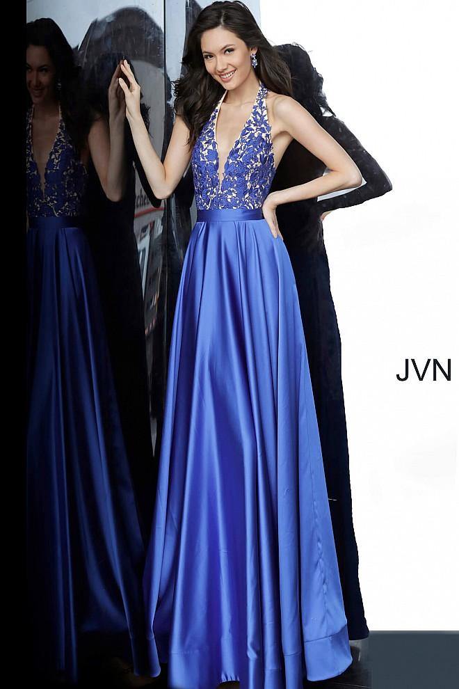 JVN By Jovani Halter Prom Long Gown JVN00927 Royal - The Dress Outlet Jovani