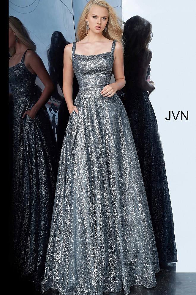 JVN By Jovani Long Prom Dress JVN00938 Charcoal - The Dress Outlet Jovani