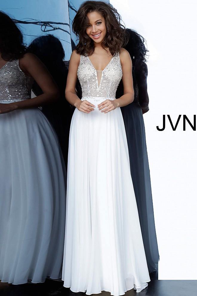 JVN By Jovani Long Prom Dress JVN00944 Off White - The Dress Outlet Jovani