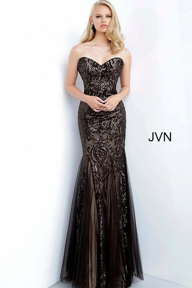 JVN By Jovani Long Mermaid Prom Gown JVN00954 Black - The Dress Outlet Jovani