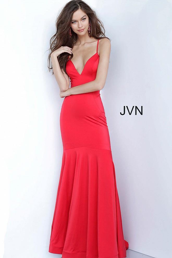 JVN By Jovani Long Formal Prom Dress JVN00964 Red - The Dress Outlet Jovani