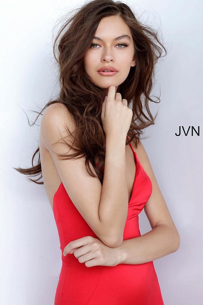 JVN By Jovani Long Formal Prom Dress JVN00964 Red - The Dress Outlet Jovani