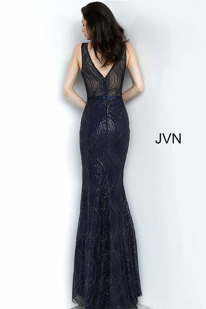 JVN By Jovani Long Formal Prom Dress JVN01012 Navy - The Dress Outlet Jovani
