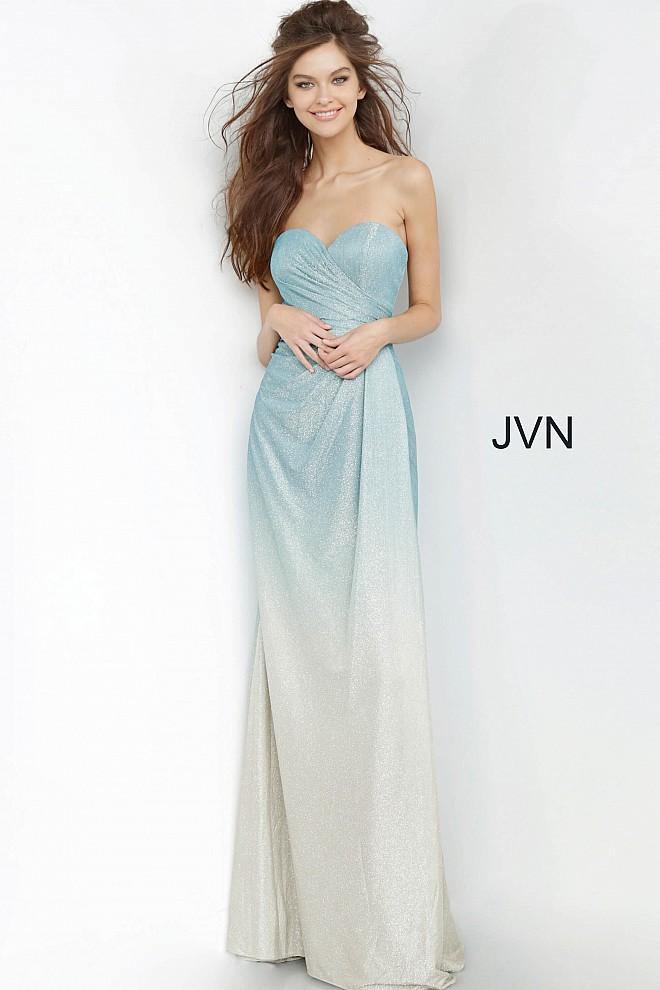 JVN By Jovani Prom Long Gown JVN01015 Blue/Gold - The Dress Outlet Jovani
