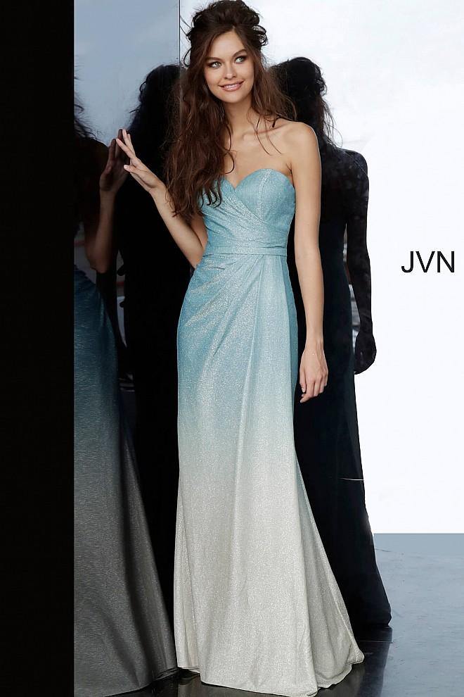 JVN By Jovani Prom Long Gown JVN01015 Blue/Gold - The Dress Outlet Jovani