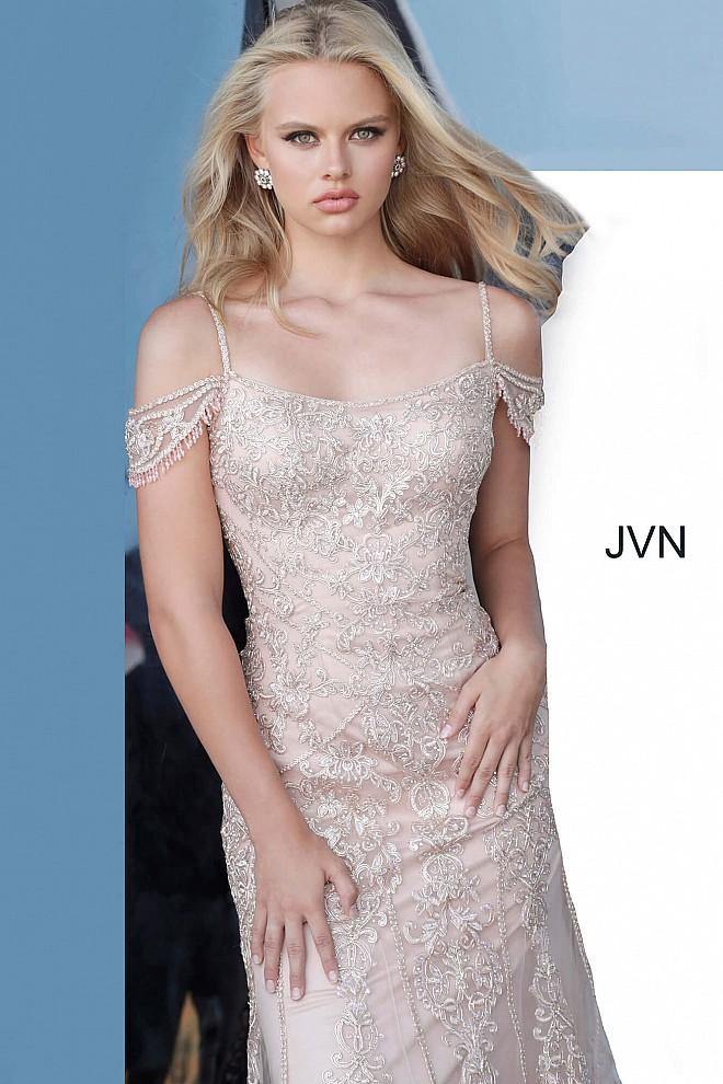 JVN By Jovani Long Evening Prom Gown JVN02011 Blush - The Dress Outlet Jovani
