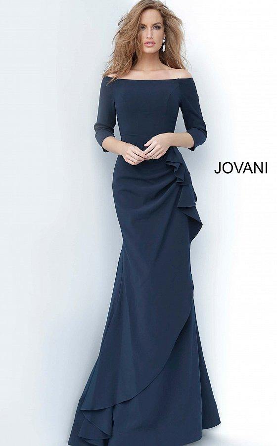JVN By Jovani Off Shoulder Ruched Long Gown JVN02035 - The Dress Outlet Jovani