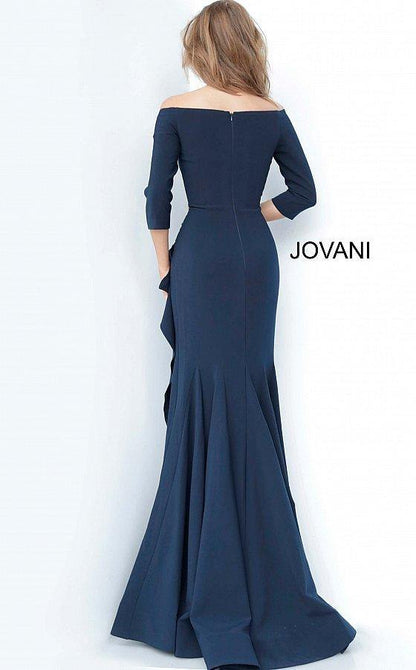 JVN By Jovani Off Shoulder Ruched Long Gown JVN02035 - The Dress Outlet Jovani