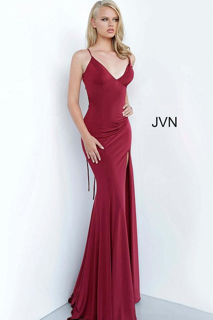 JVN By Jovani Long Prom Dress JVN02071 Burgundy - The Dress Outlet Jovani
