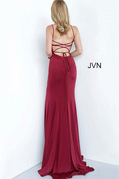 JVN By Jovani Long Prom Dress JVN02071 Burgundy - The Dress Outlet Jovani