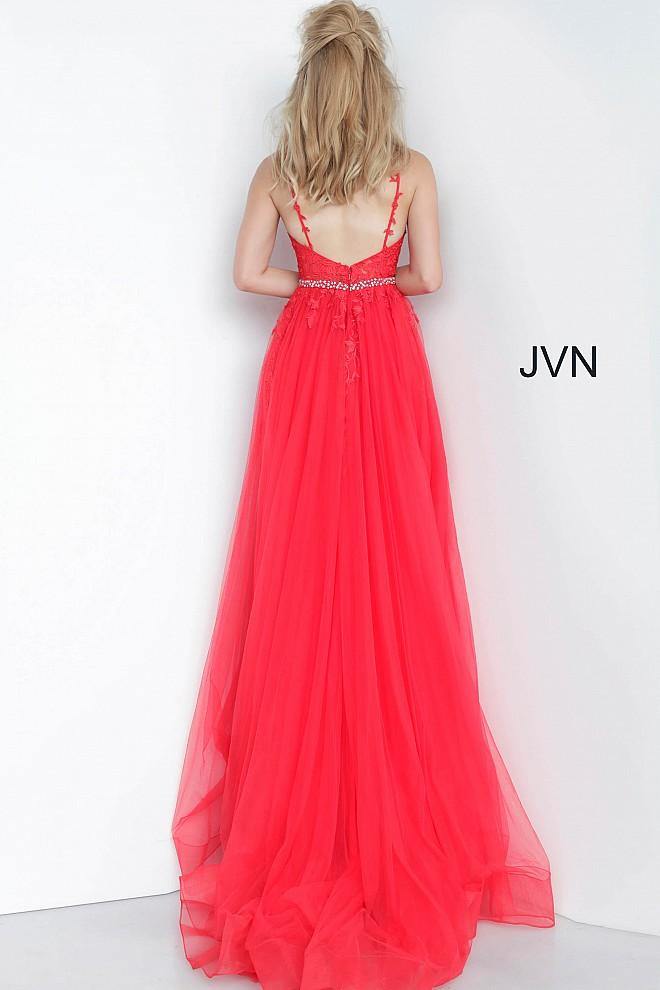 JVN By Jovani Prom Long Lace Gown JVN02260 Red - The Dress Outlet Jovani