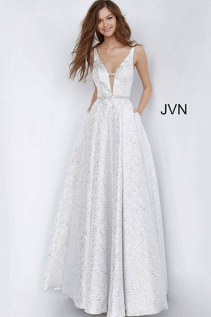 JVN By Jovani Prom Long Formal Gown JVN02263 Silver - The Dress Outlet Jovani