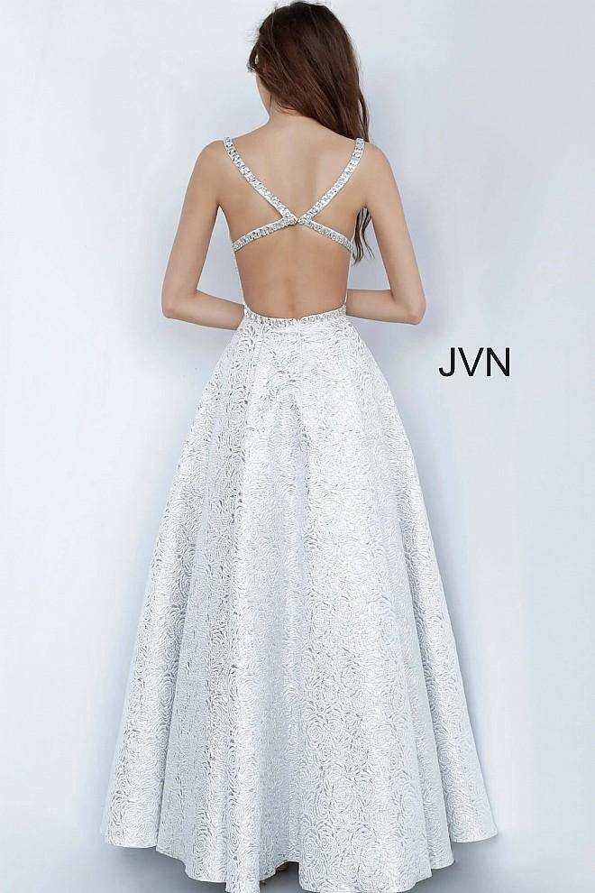 JVN By Jovani Prom Long Formal Gown JVN02263 Silver - The Dress Outlet Jovani