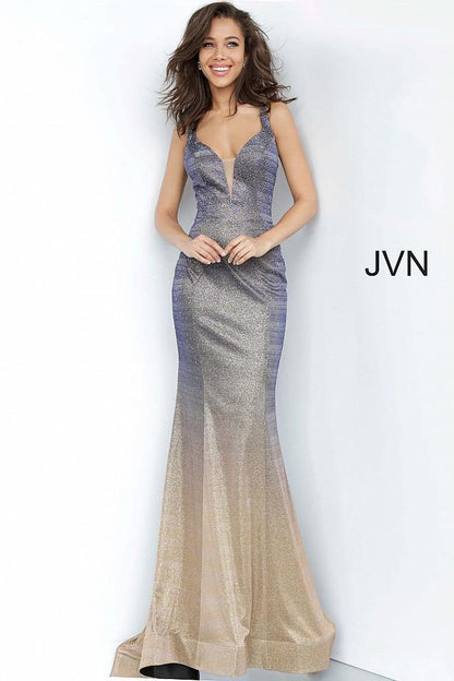 JVN By Jovani Long Prom Dress JVN02307 Purple/Gold - The Dress Outlet Jovani