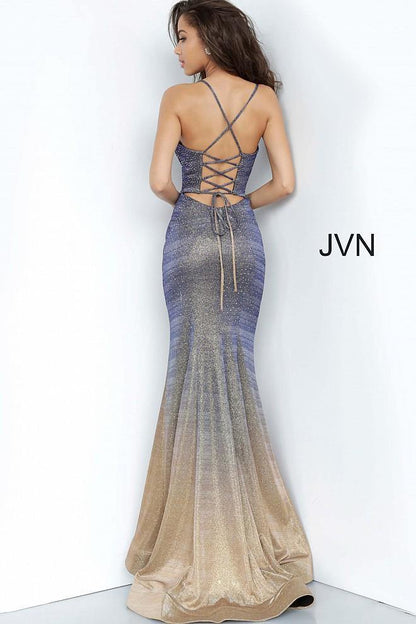 JVN By Jovani Long Prom Dress JVN02307 Purple/Gold - The Dress Outlet Jovani