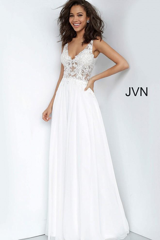 JVN By Jovani Long Prom Dress JVN02308 Off White - The Dress Outlet Jovani