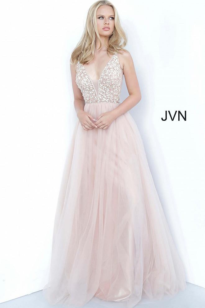 JVN By Jovani Long Formal Prom Gown JVN02313 Rose - The Dress Outlet Jovani