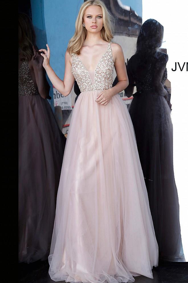 JVN By Jovani Long Formal Prom Gown JVN02313 Rose - The Dress Outlet Jovani